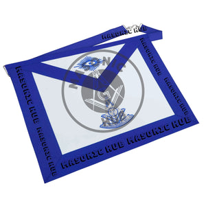 Masonic Past Master Dress Apron with Square Metallic Silver Machine Embroidered Masonic Hub