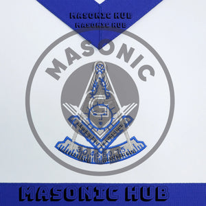 Masonic Past Master Dress Apron with Square Metallic Silver Machine Embroidered Masonic Hub