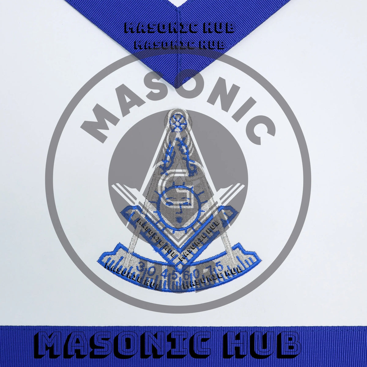 Masonic Past Master Dress Apron with Square Metallic Silver Machine Embroidered Masonic Hub
