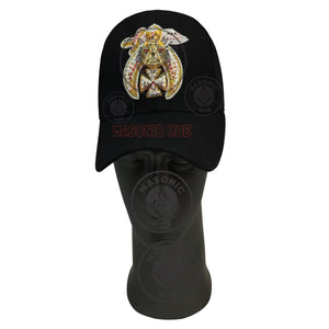 Masonic Shriner Black Cap – Handcrafted with Lotus Emblem, Rhinestones & Bullion My Store