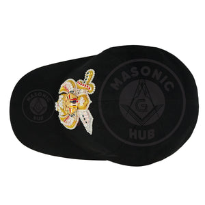 Masonic Shriner Black Cap – Handcrafted with Lotus Emblem, Rhinestones & Bullion My Store