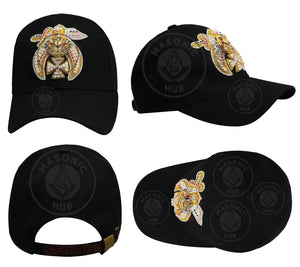 Masonic Shriner Black Cap – Handcrafted with Lotus Emblem, Rhinestones & Bullion My Store