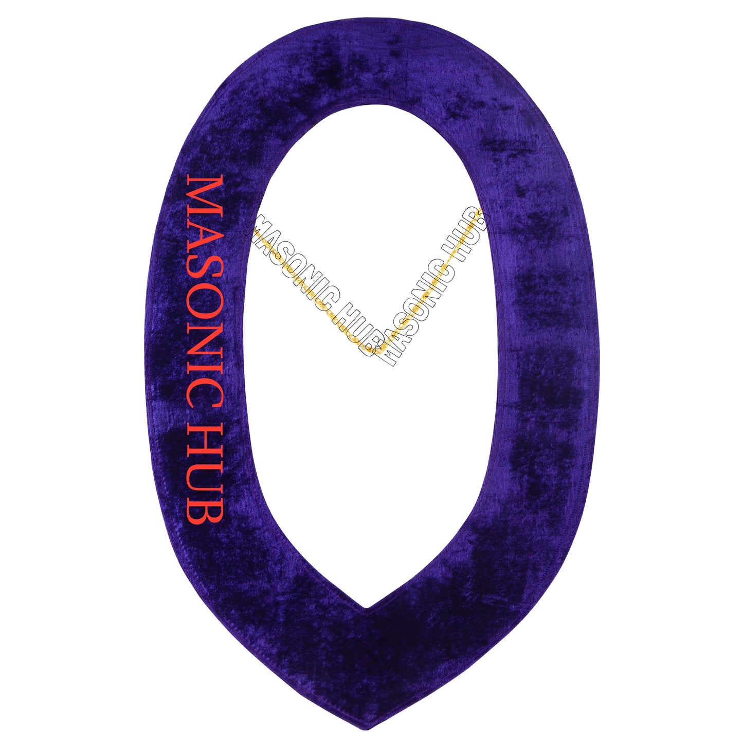 Masonic Past Master Metal Chain Collar – Purple Velvet Backing – Rhinestone Trim – Attached Metal Jewel – White Lining – FREE Jewel