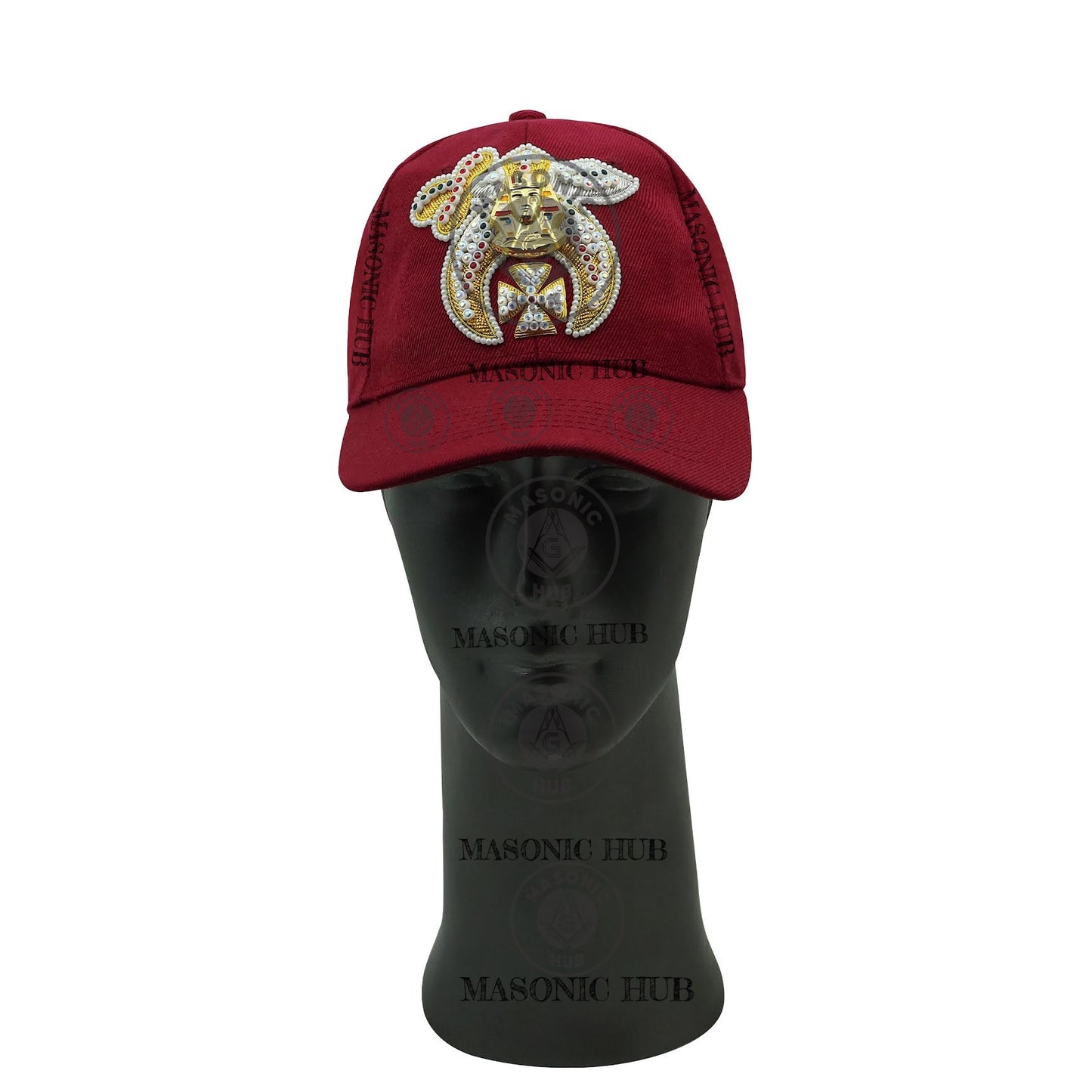 Masonic Shriner Maroon Cap – Handcrafted with Lotus Emblem Rhinestones & Bullion