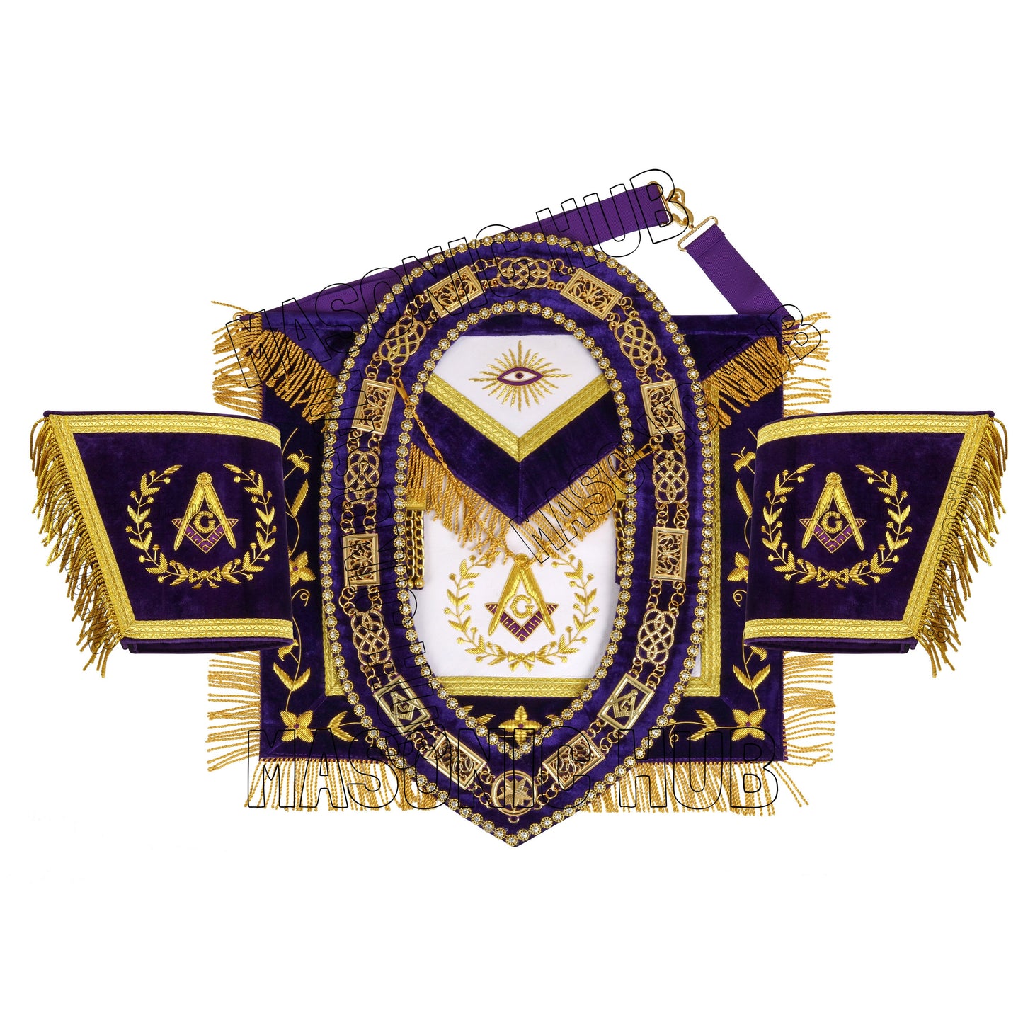 MASONIC GRAND LODGE MASTER MASON 100% LAMBSKIN APRON + CHAIN COLLAR + GAUNTLETS