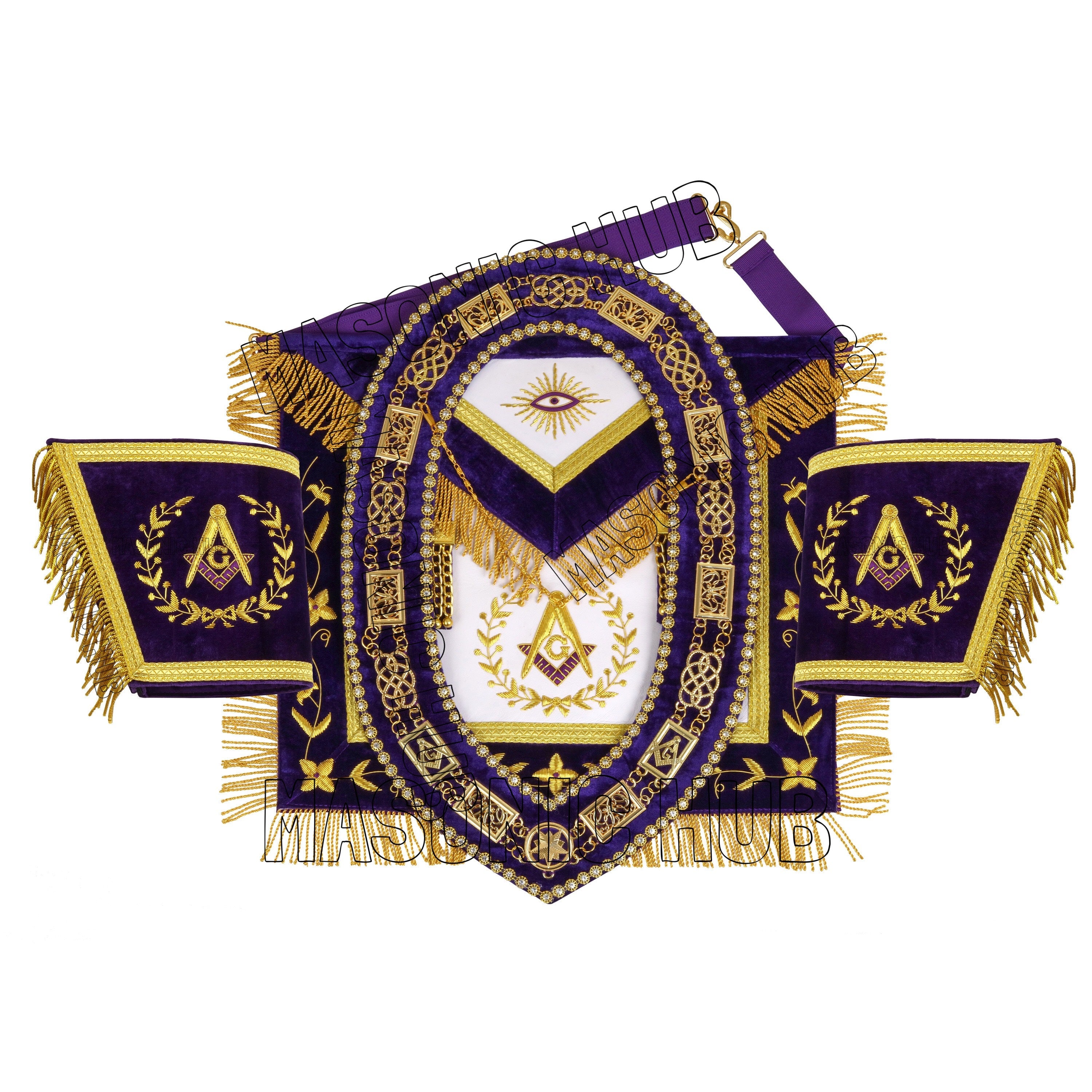 MASONIC GRAND LODGE MASTER MASON 100% LAMBSKIN APRON + CHAIN COLLAR + GAUNTLETS Masonic Hub