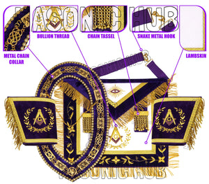 MASONIC GRAND LODGE MASTER MASON 100% LAMBSKIN APRON + CHAIN COLLAR + GAUNTLETS Masonic Hub
