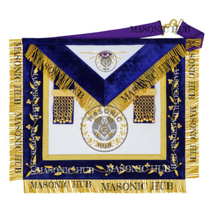 Grand Lodge Officer Aprons Set of 12 – Freemason Lambskin Regalia with Gold Bullion Hand Embroidery, Chain Collars, Jewels & Cuffs Masonic Hub