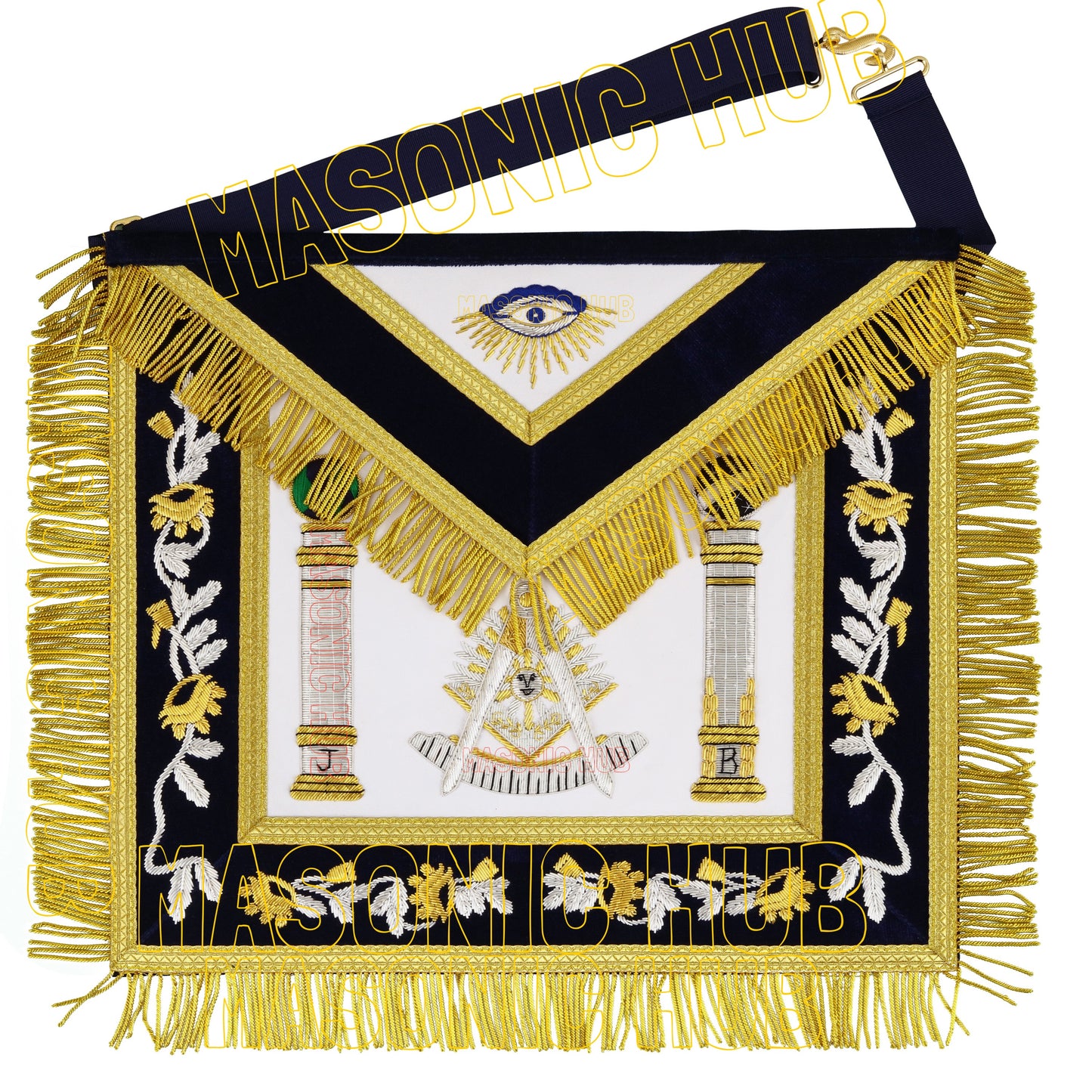 Masonic Past Master 100% Lambskin Apron – Hand-Embroidered Gold & Silver Bullion
