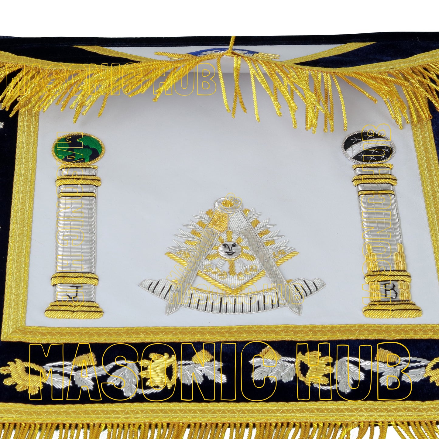 Masonic Past Master 100% Lambskin Apron – Hand-Embroidered Gold & Silver Bullion