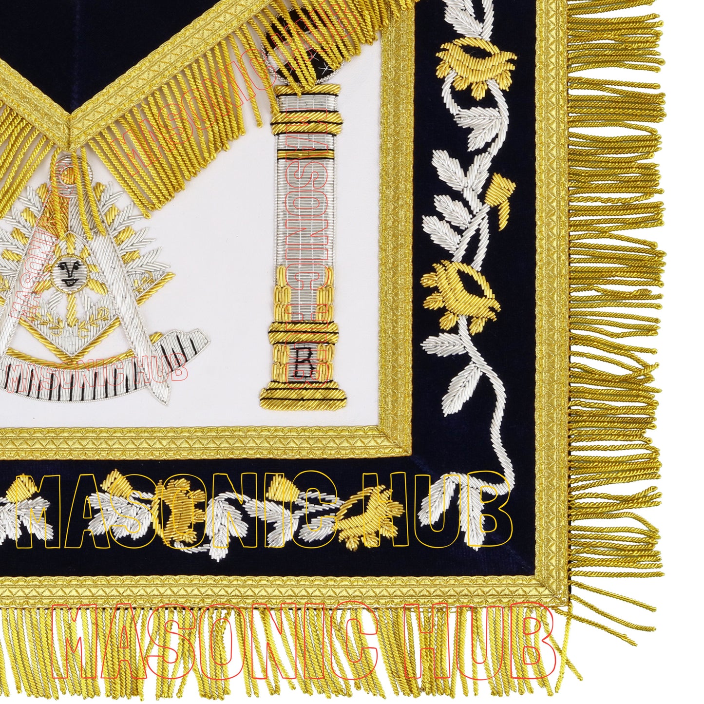 Masonic Past Master 100% Lambskin Apron – Hand-Embroidered Gold & Silver Bullion