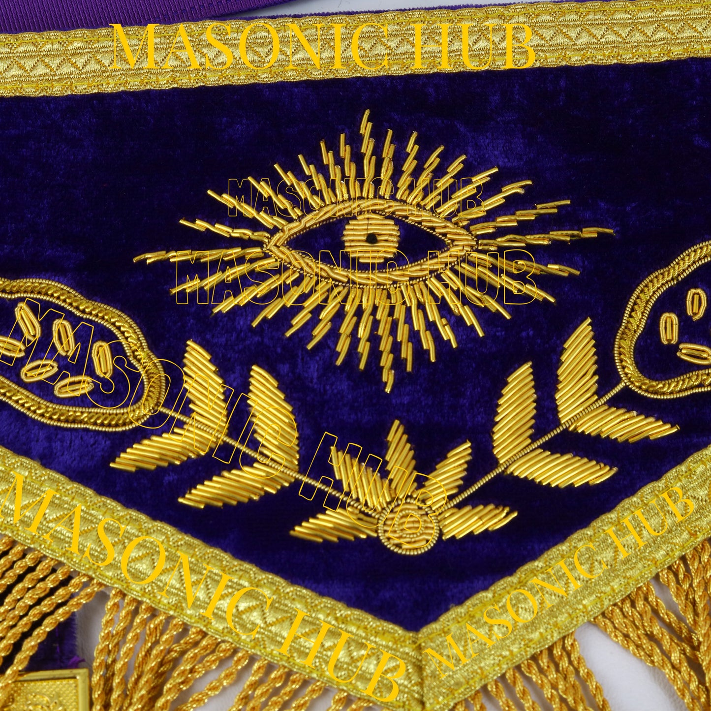 MASONIC GRAND LODGE PAST MASTER 100% LAMBSKIN APRON WITH CHAIN COLLA + CUFFS SET