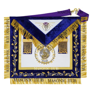 Grand Lodge Officer Aprons Set of 12 – Freemason Lambskin Regalia with Gold Bullion Hand Embroidery, Chain Collars, Jewels & Cuffs Masonic Hub