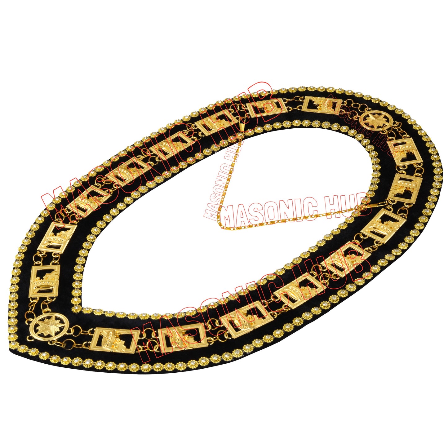 Masonic Knights Templar Commandery Chain Collar - Gold Plated with Rhinestones