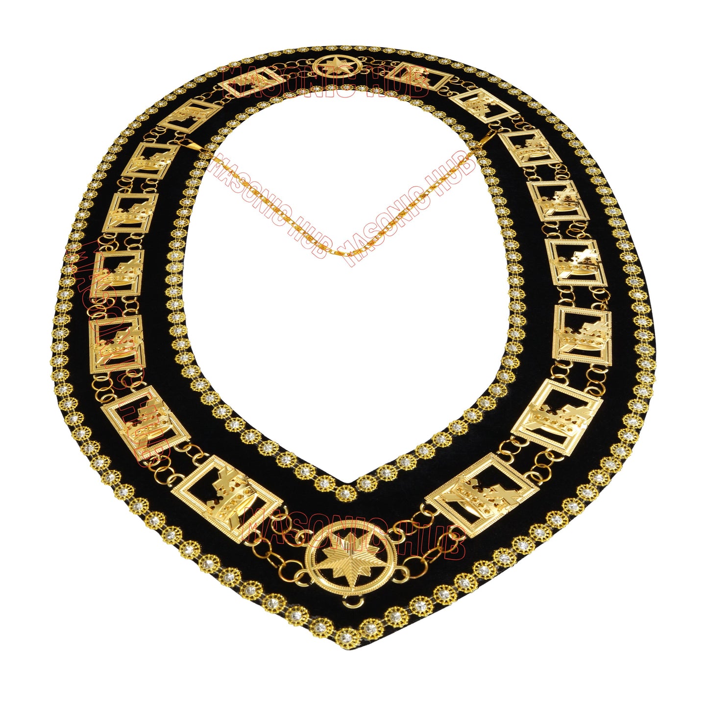 Masonic Knights Templar Commandery Chain Collar - Gold Plated with Rhinestones