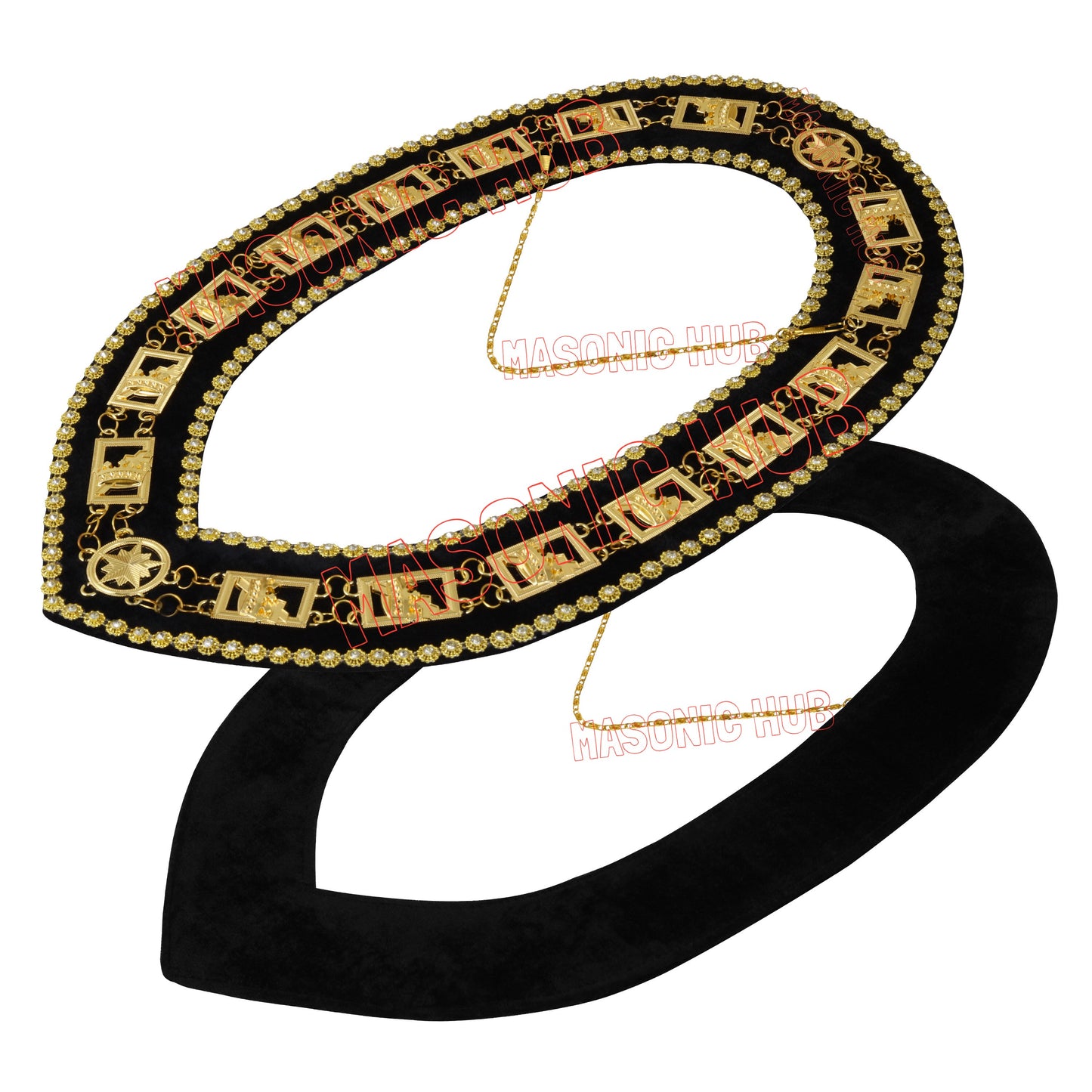 Masonic Knights Templar Commandery Chain Collar - Gold Plated with Rhinestones