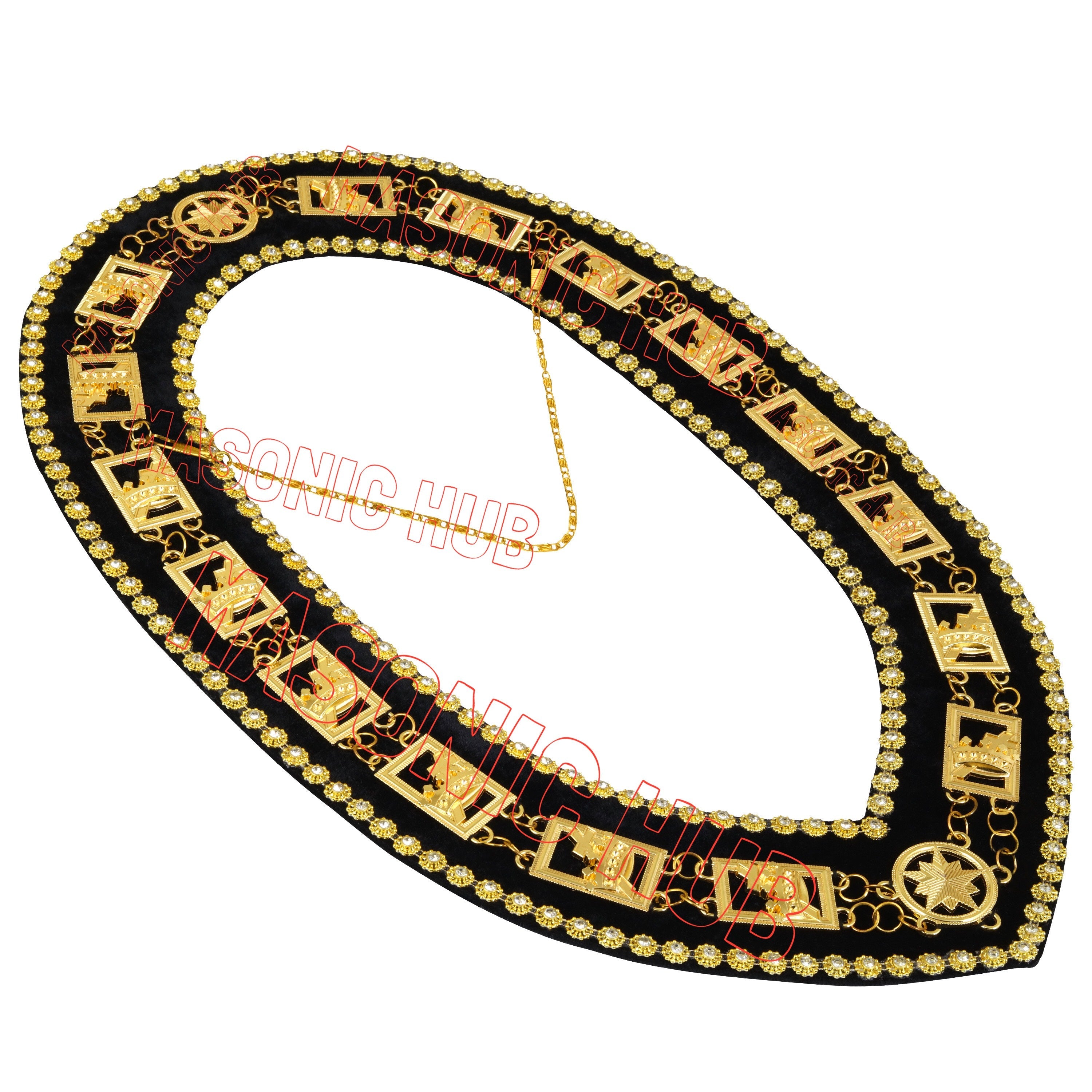 Masonic Knights Templar Commandery Chain Collar - Gold Plated with Rhinestones Masonic Hub