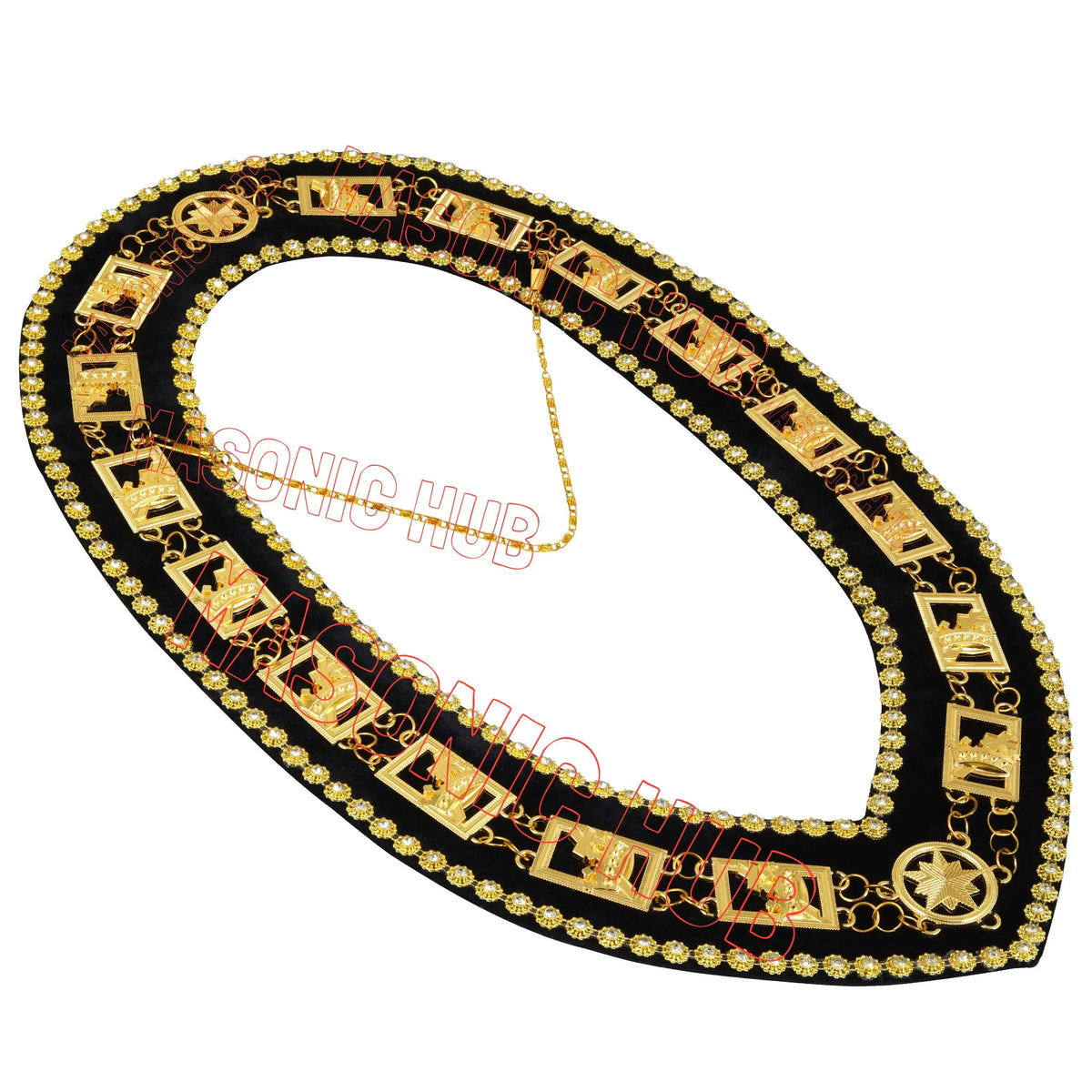 Masonic Knights Templar Commandery Chain Collar - Gold Plated with Rhinestones Masonic Hub