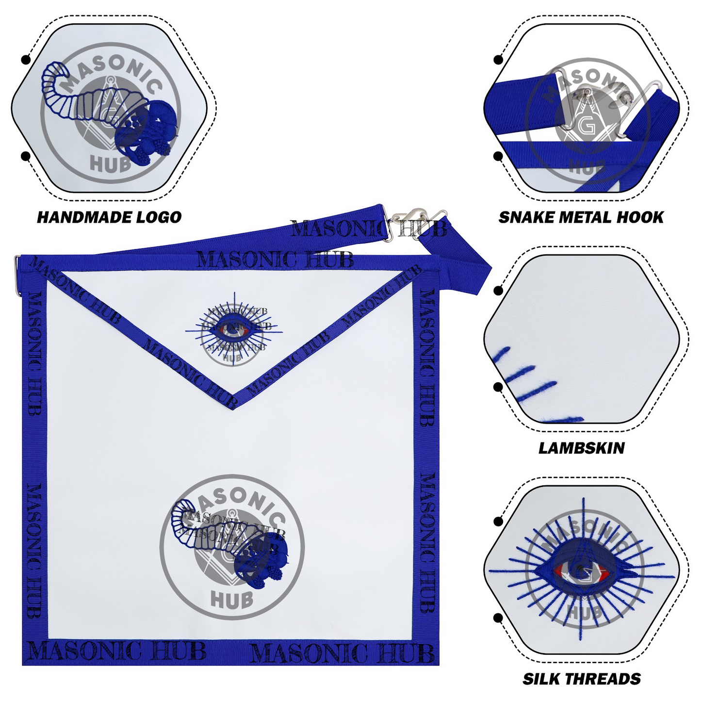 Masonic Junior Steward all seeing eye Apron Texas Regulation Blue Lodge Officer