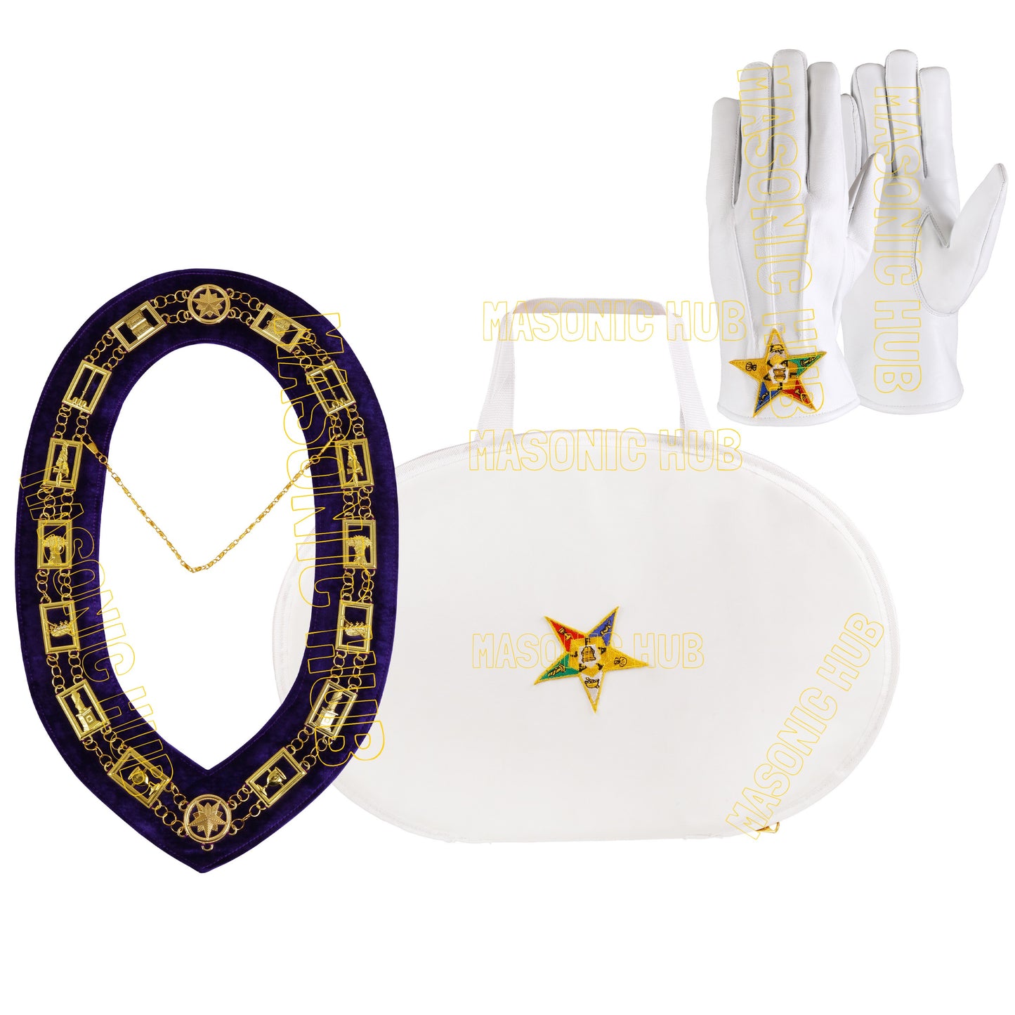 MASONIC OES LOGO CHAIN COLLAR CASE & OES CHAIN COLAR WITH LAMBSKIN GLOVES
