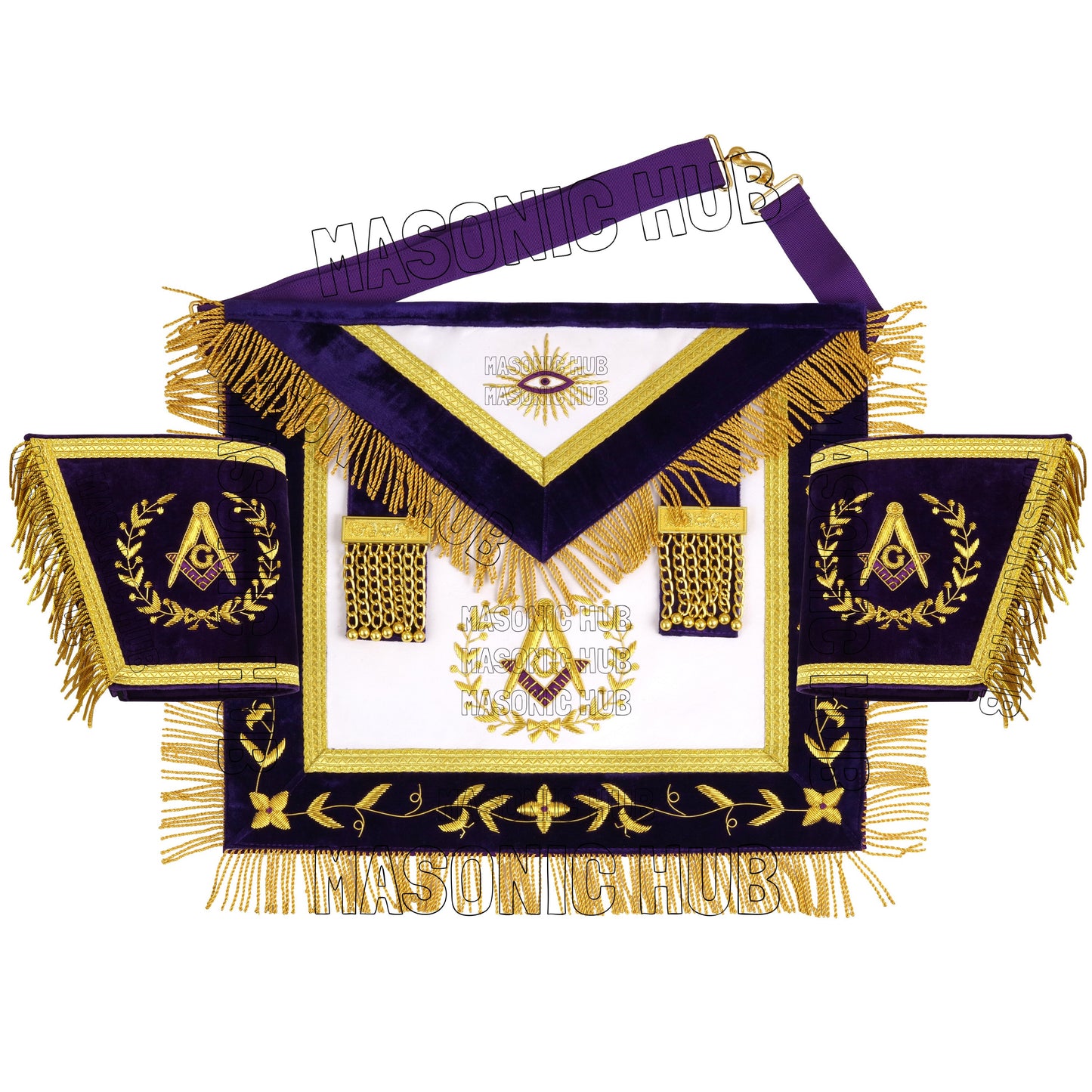 MASONIC GRAND LODGE MASTER MASON 100% LAMBSKIN APRON + CHAIN COLLAR + GAUNTLETS