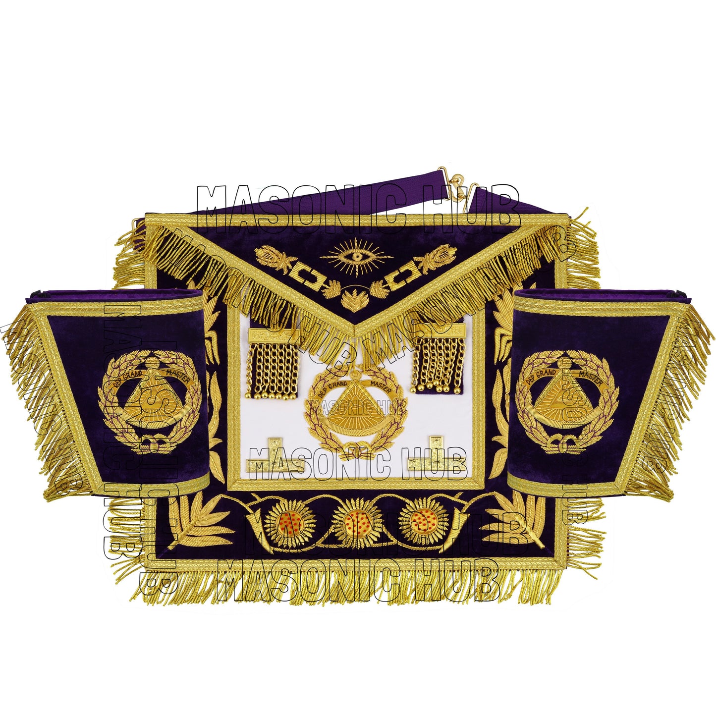 Masonic Regalia Deputy Grand Master 100% Lambskin Apron with Chain Collar & Cuffs