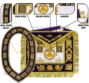 Masonic Regalia Deputy Grand Master 100% Lambskin Apron with Chain Collar & Cuffs Masonic Hub