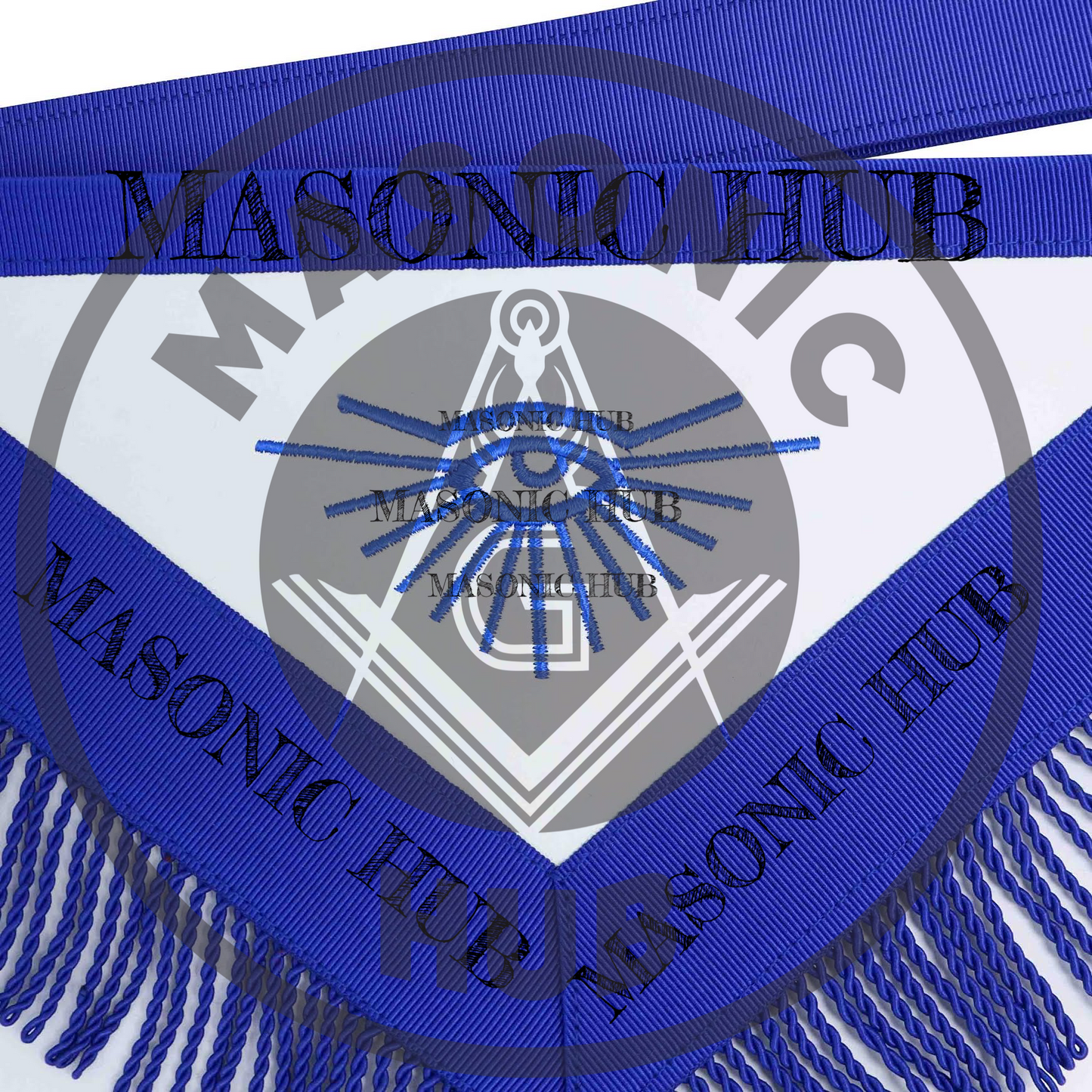 Past Master Masonic Apron – All Blue Sun Emblem with Embroidery & Fringe Regalia