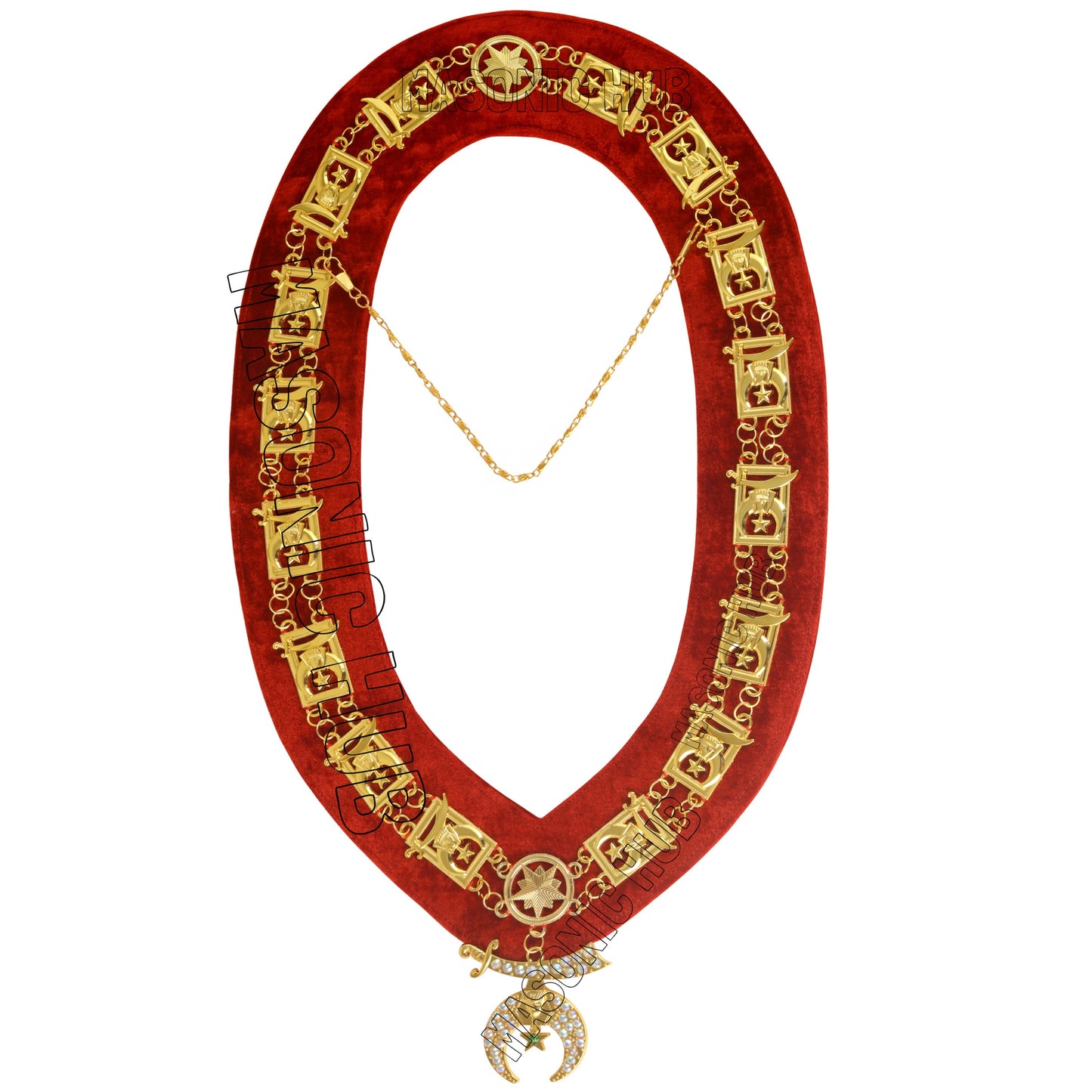 MASONIC SHRINER LOGO CHAIN COLLAR CASE WITH CHAIN COLAR & GLOVES + FREE JEWEL
