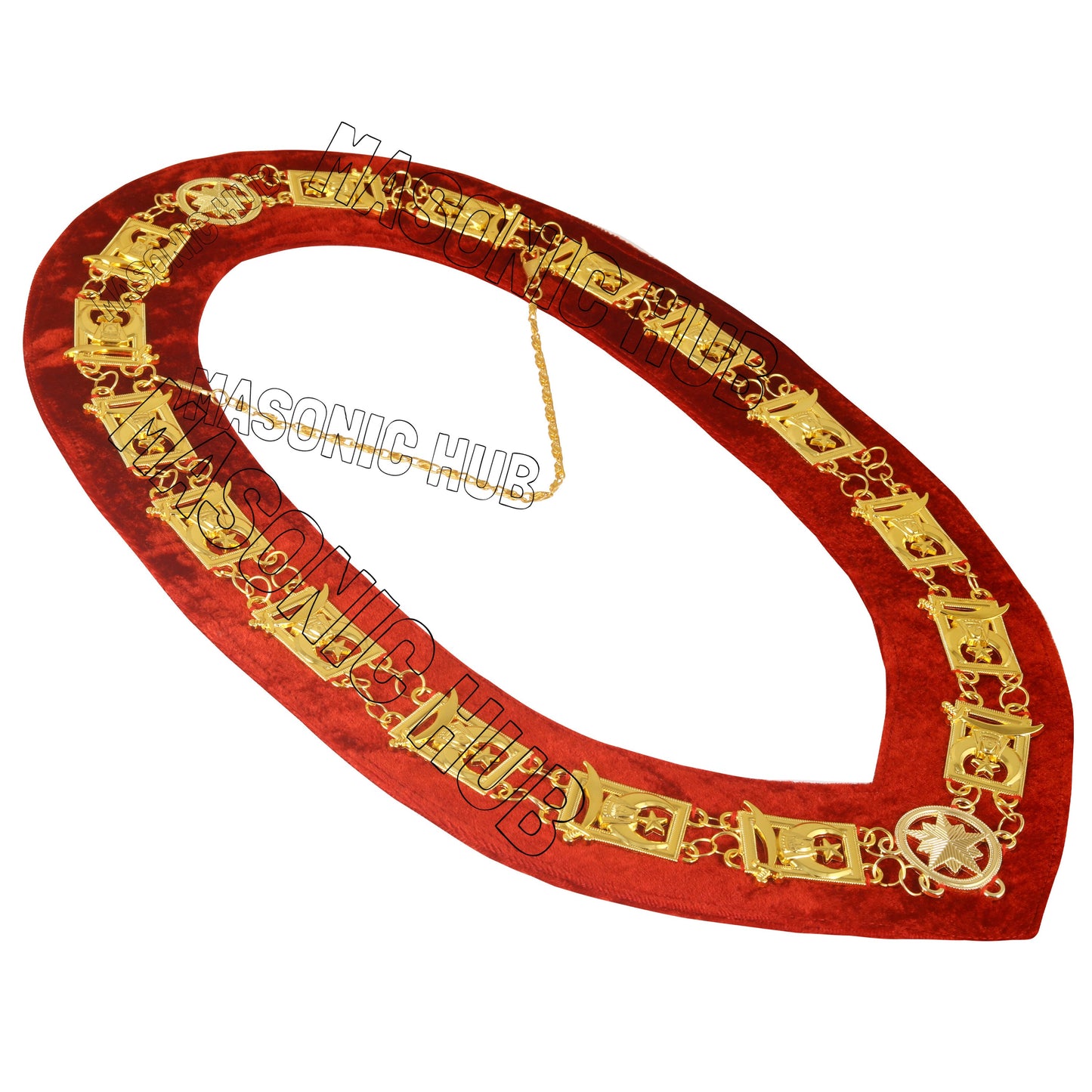 MASONIC SHRINER LOGO CHAIN COLLAR CASE WITH CHAIN COLAR & GLOVES + FREE JEWEL