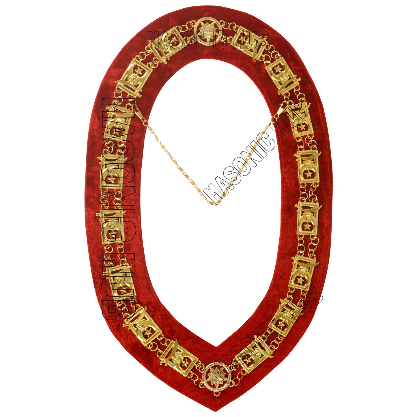 MASONIC SHRINER LOGO CHAIN COLLAR CASE WITH CHAIN COLAR & GLOVES + FREE JEWEL