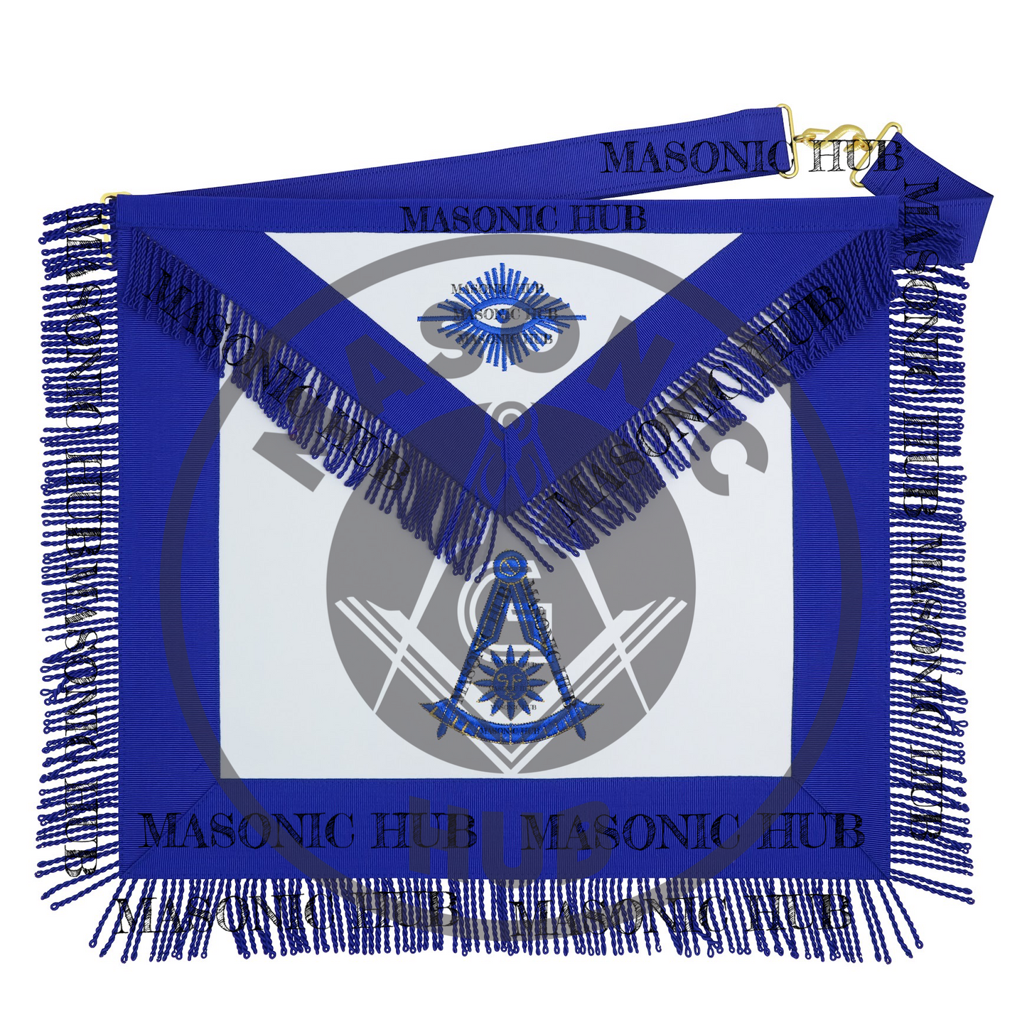 Masonic Past Master Apron – Compass & Quadrant with Sun, Embroidered & Fringe