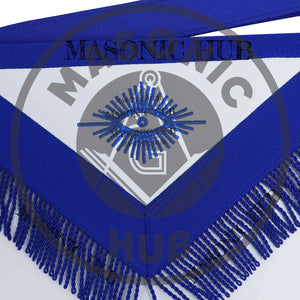 Masonic Past Master Apron – Compass & Quadrant with Sun, Embroidered & Fringe Masonic Hub