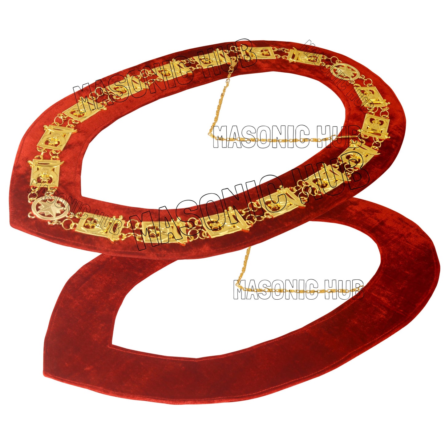 MASONIC SHRINER LOGO CHAIN COLLAR CASE WITH CHAIN COLAR & GLOVES + FREE JEWEL