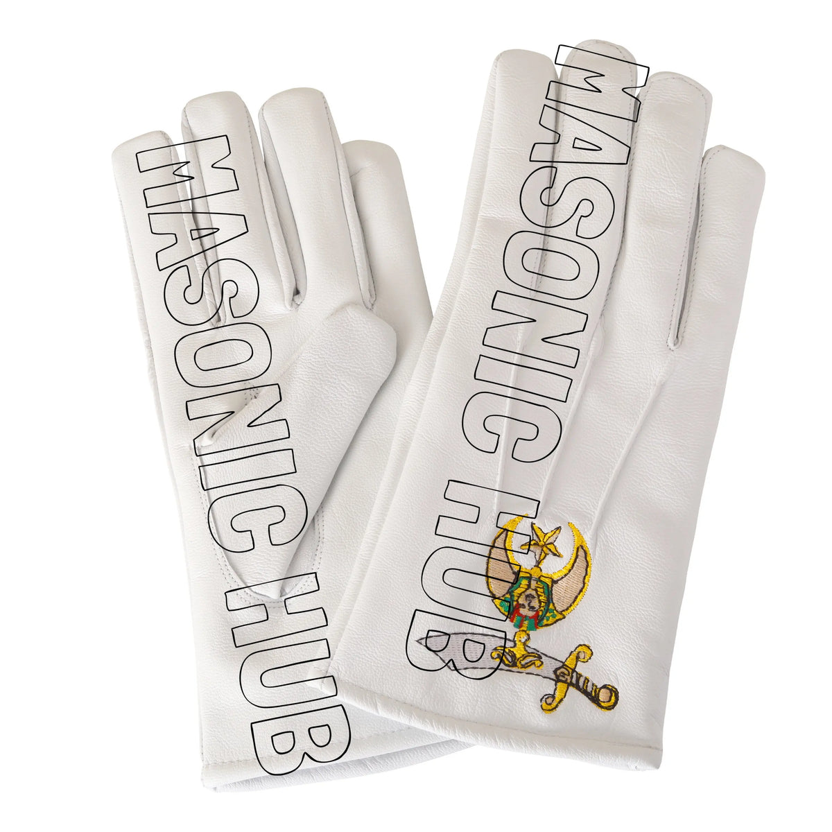 Shriner Masonic White Leather Gloves – Scimitar, Crescent & Star Embroidered Logo Masonic Hub