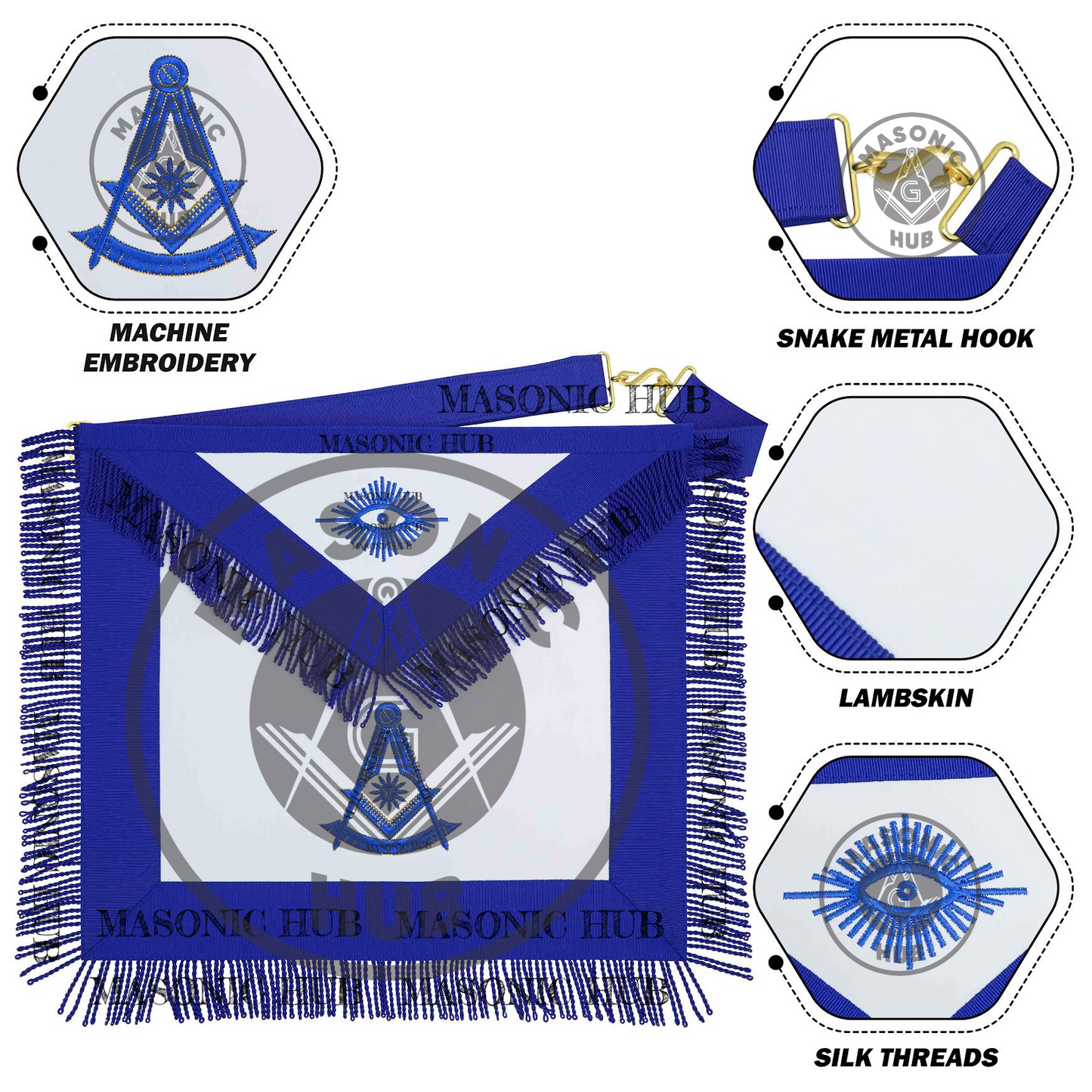 Masonic Past Master Apron Freemason Blue Lodge Regalia with Fringe & Embroidery