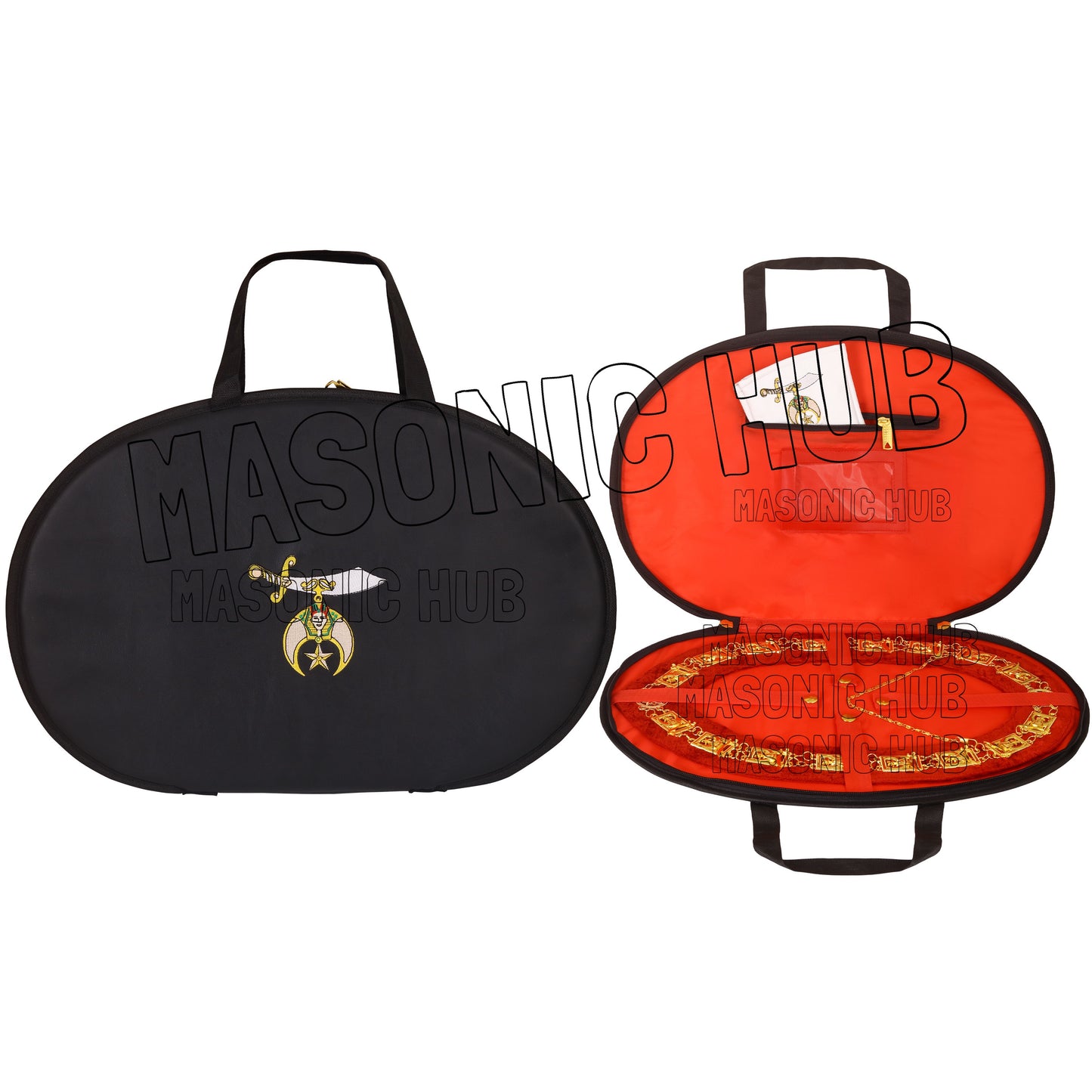 MASONIC SHRINER LOGO CHAIN COLLAR CASE WITH CHAIN COLAR & GLOVES + FREE JEWEL