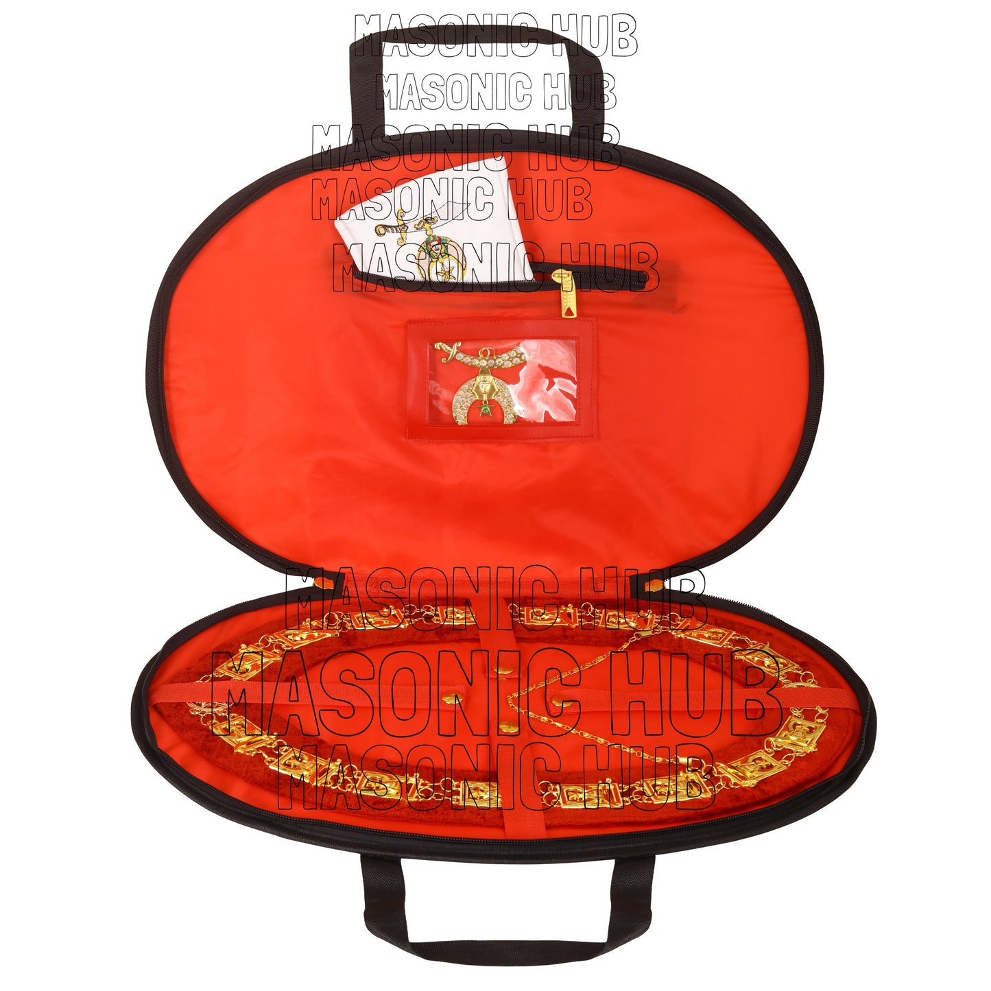 MASONIC SHRINER LOGO CHAIN COLLAR CASE WITH CHAIN COLAR & GLOVES + FREE JEWEL