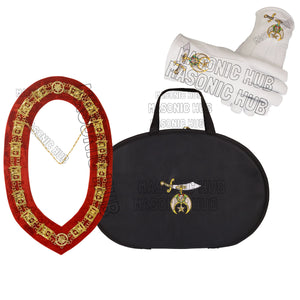 MASONIC SHRINER LOGO CHAIN COLLAR CASE WITH CHAIN COLAR & GLOVES + FREE JEWEL Masonic Hub