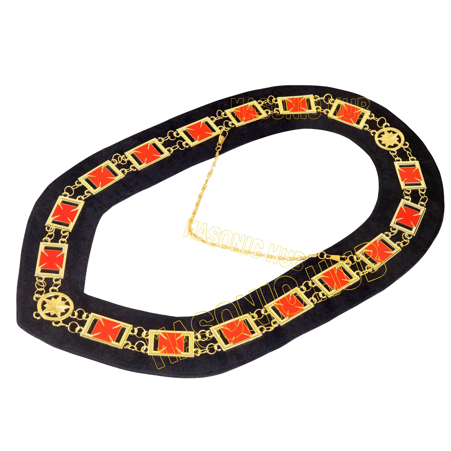Masonic Regalia Knights Templar Commandery Chain Collar Black Velvt -Gold Plated