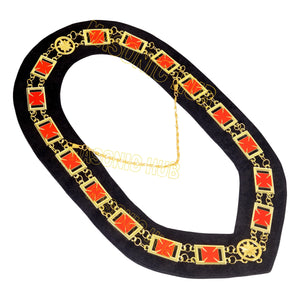 Masonic Regalia Knights Templar Commandery Chain Collar Black Velvt -Gold Plated Masonic Hub