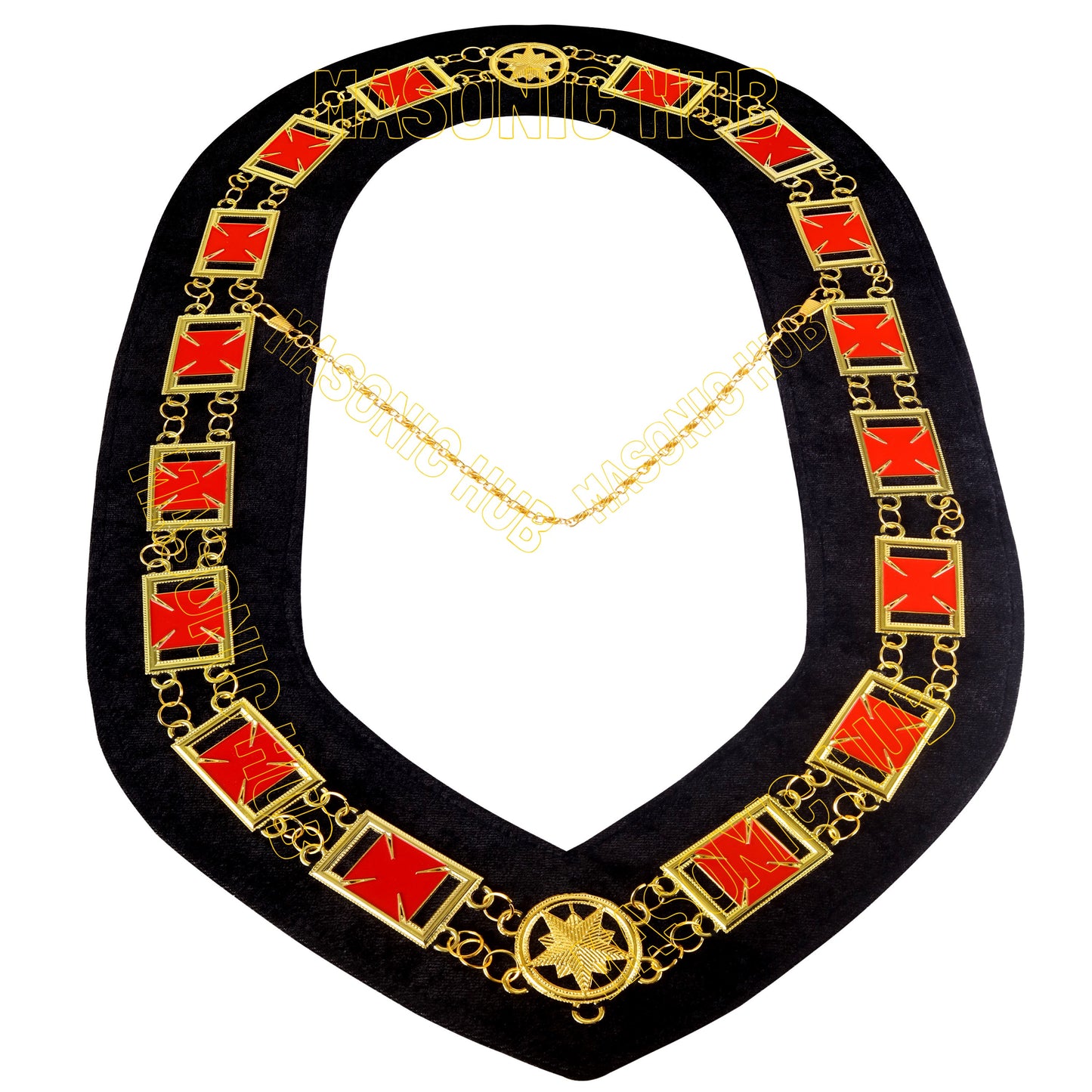 Masonic Regalia Knights Templar Commandery Chain Collar Black Velvt -Gold Plated