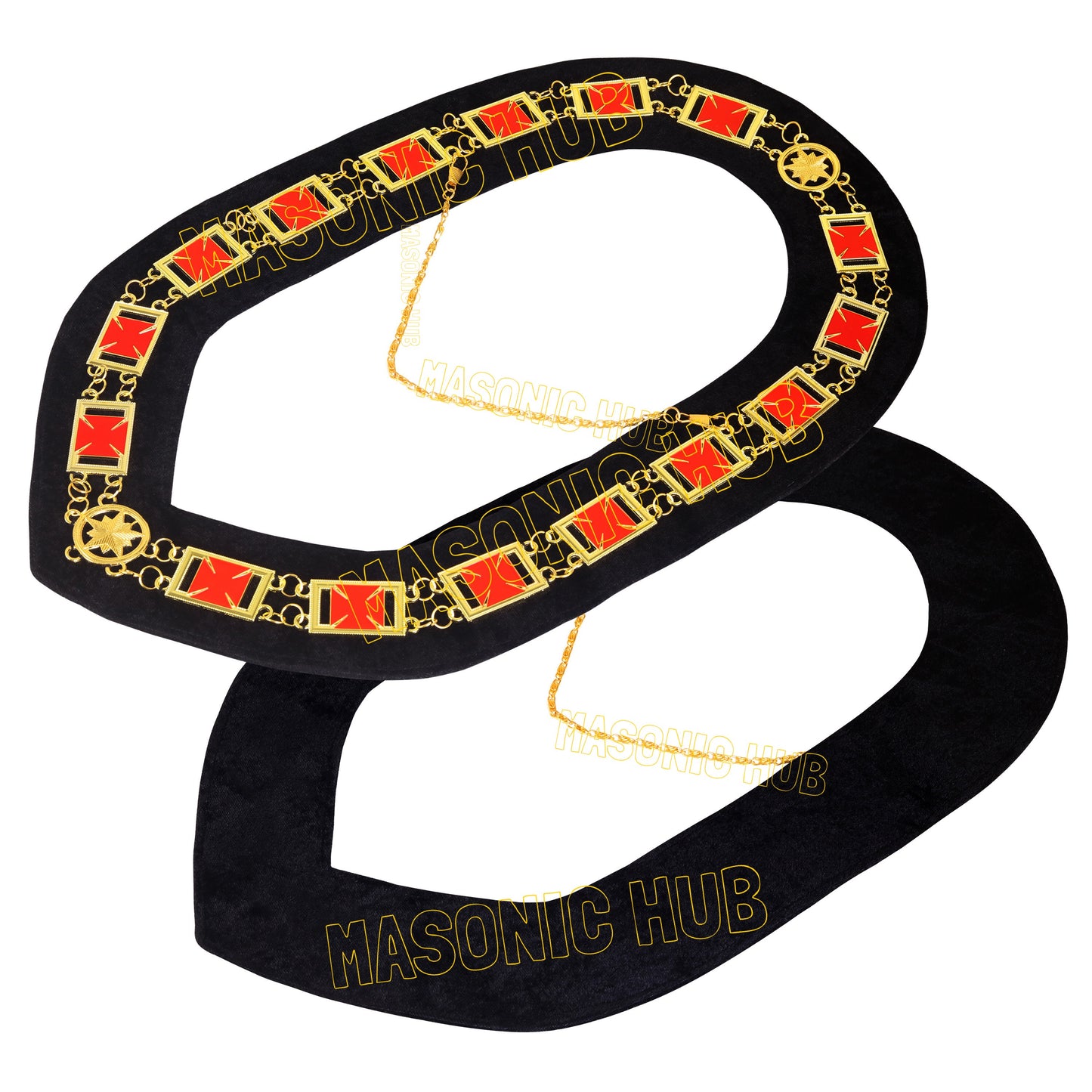 Masonic Regalia Knights Templar Commandery Chain Collar Black Velvt -Gold Plated