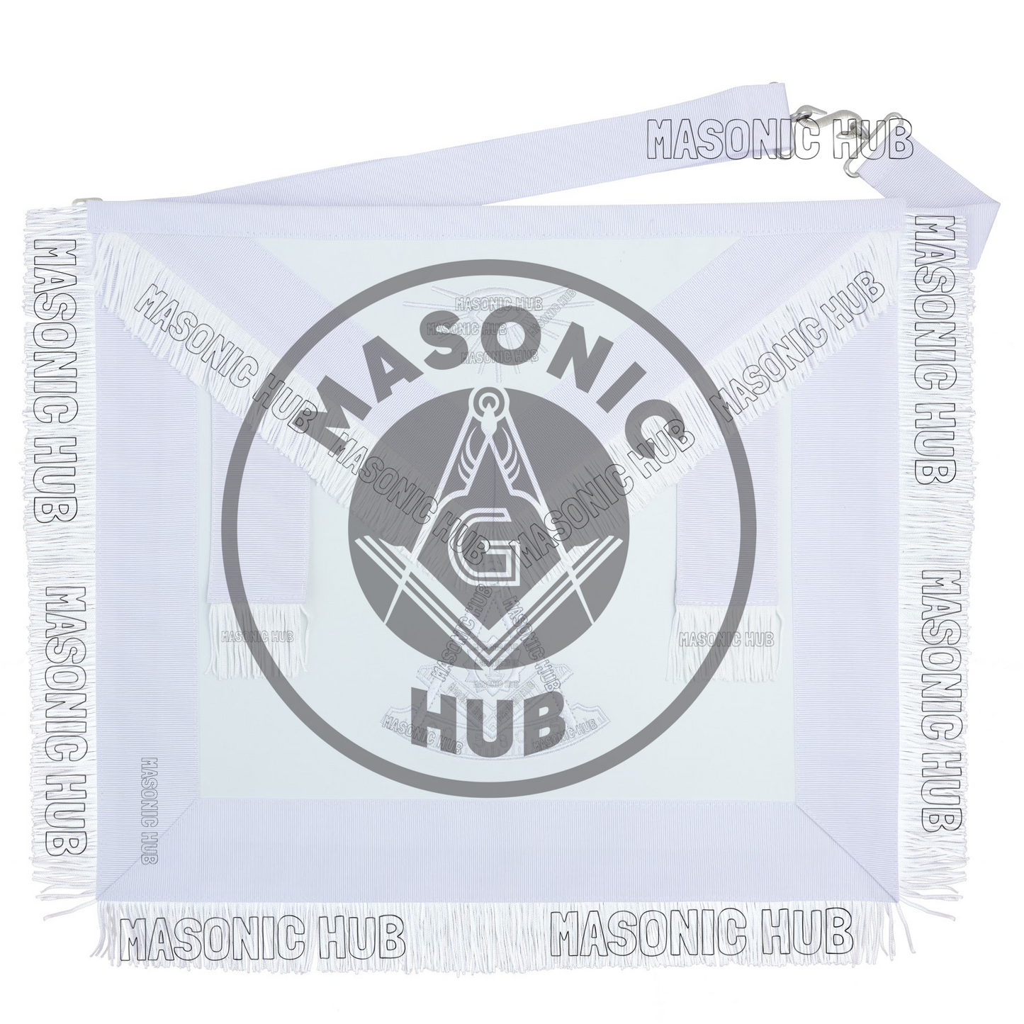 New Freemason Past Master Fringe Apron All White with Sun Emblem Embroidery