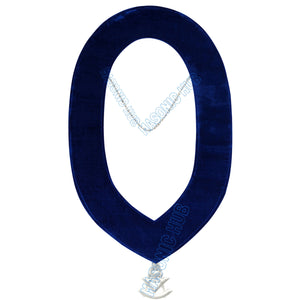 Masonic Past Master Metal Chain Collar Blue Backing With Rhinestones & Jewel Masonic Hub