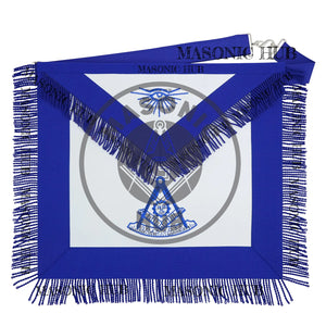Past Master Masonic Apron – All Blue Sun Emblem with Embroidery & Fringe Regalia Masonic Hub