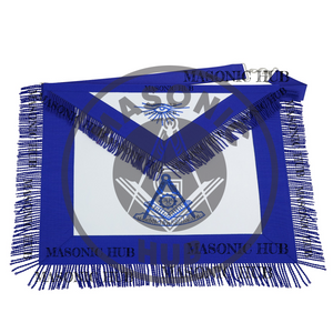 Past Master Masonic Apron – All Blue Sun Emblem with Embroidery & Fringe Regalia Masonic Hub