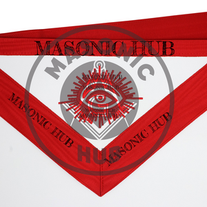 Masonic Master Mason Apron – Red Ribbon Dress Apron with Machine Embroidered Masonic Hub