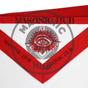 Masonic Master Mason Apron – Red Ribbon Dress Apron with Machine Embroidered Masonic Hub