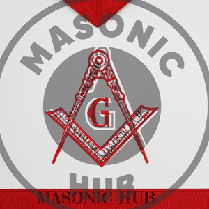 Masonic Master Mason Apron – Red Ribbon Dress Apron with Machine Embroidered Masonic Hub